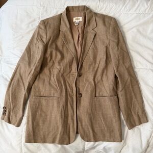 Vintage Talbots Wool Linen Houndstooth Tweed Blazer Tan Brown 8 Academia Career